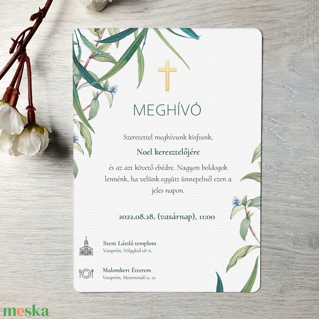 Greenery keresztelő meghívó (ajándék borítékkal) - unisex - otthon & életmód - papír, írószer - ajándékozás kellékei - meghívó - Meska.hu Greenery keresztelő meghívó (ajándék borítékkal) - unisex - otthon & életmód - papír, írószer - ajándékozás kellékei - meghívó - Meska.hu