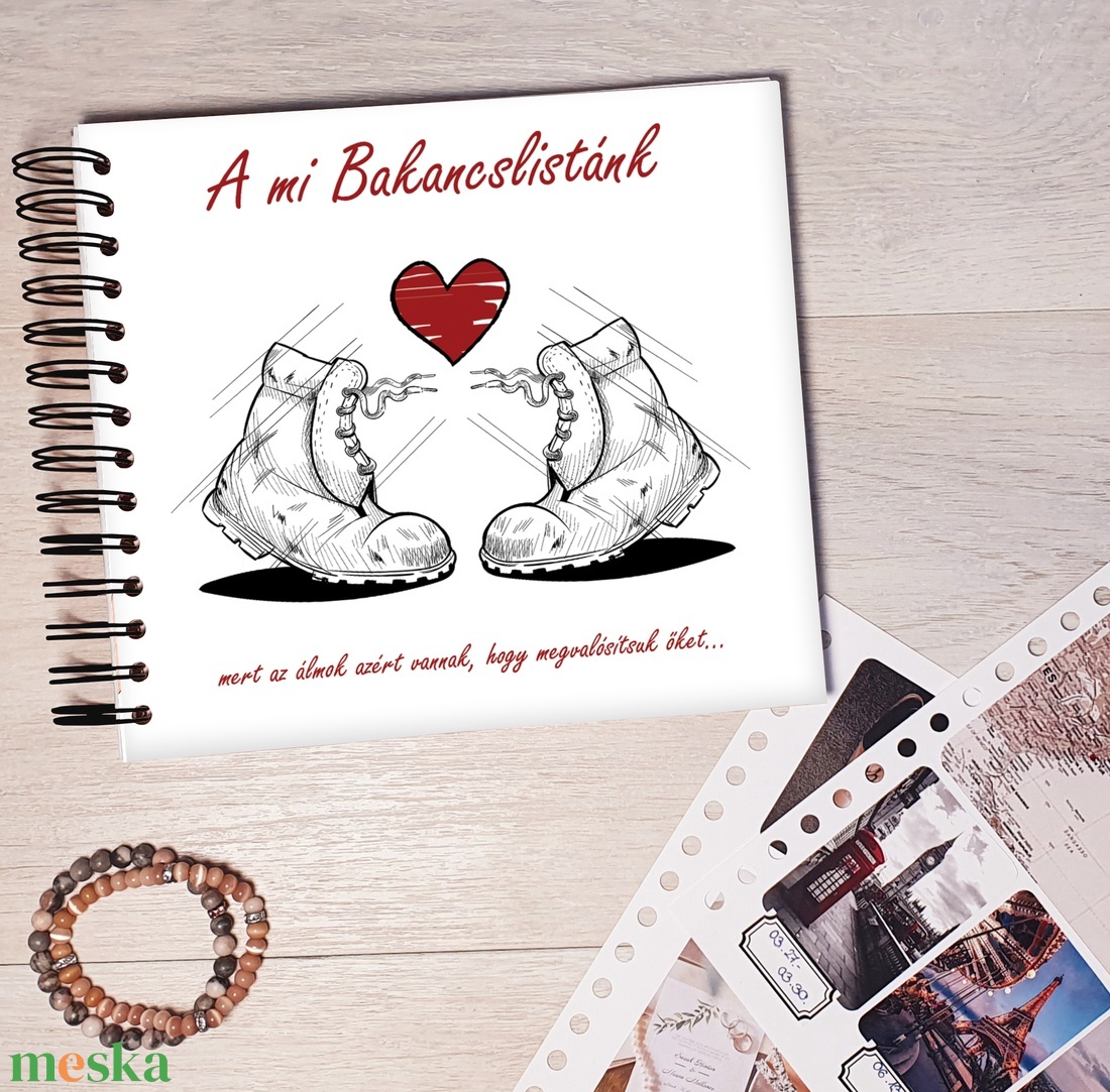 Bakancslista - Fehér / Napló / Scrapbook / Emlékkönyv saját nevetekkel, ajándék ötlet, pároknak - a mi történetünk - otthon & életmód - papír, írószer - jegyzetfüzet & napló - Meska.hu