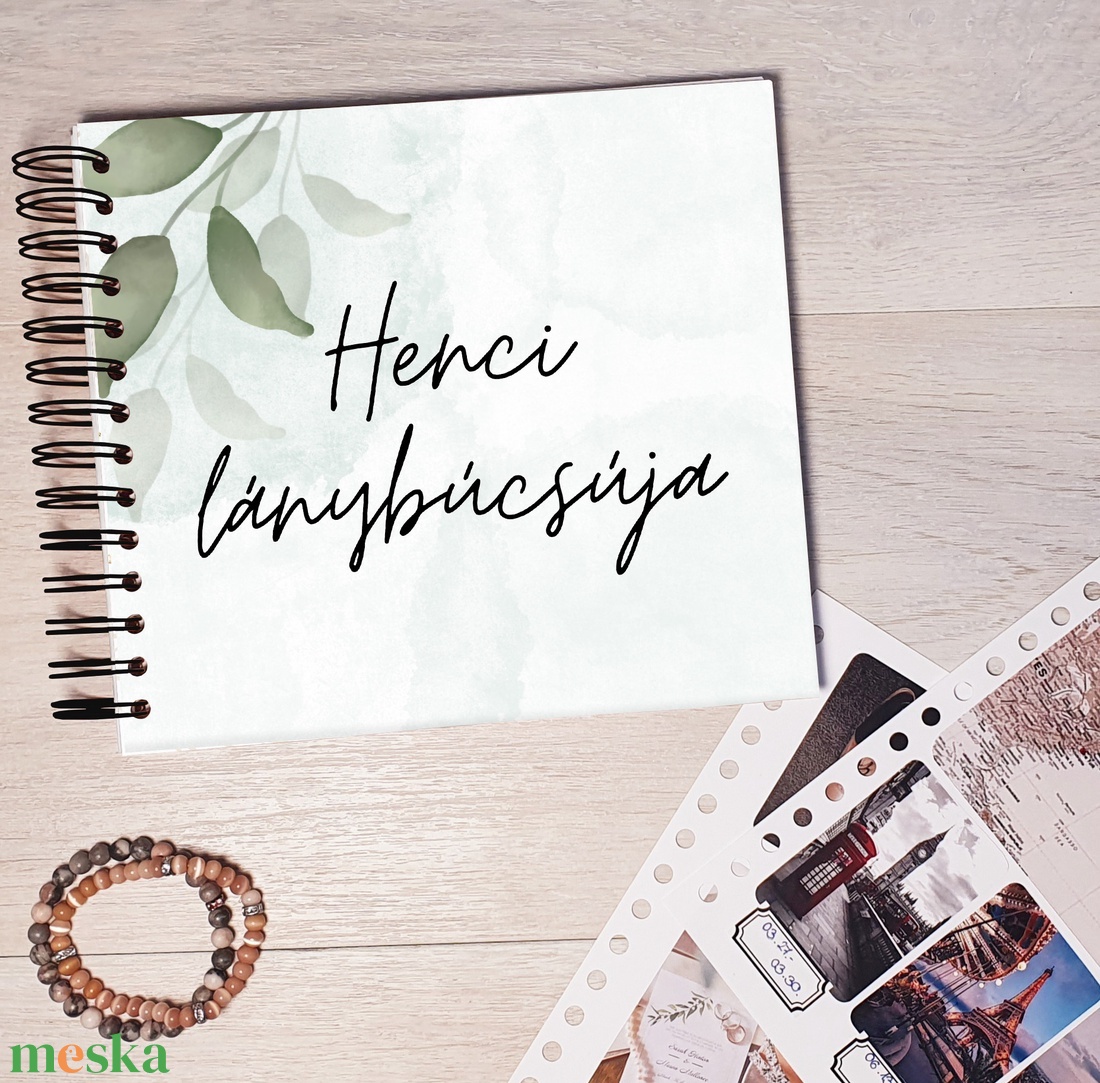 Lánybúcsús emlékkönyv, fotóalbum, napló, Scrapbook (zöld, minimalista leveles) - névre szóló - esküvő - lánybúcsú - Meska.hu Lánybúcsús emlékkönyv, fotóalbum, napló, Scrapbook (zöld, minimalista leveles) - névre szóló - esküvő - lánybúcsú - Meska.hu