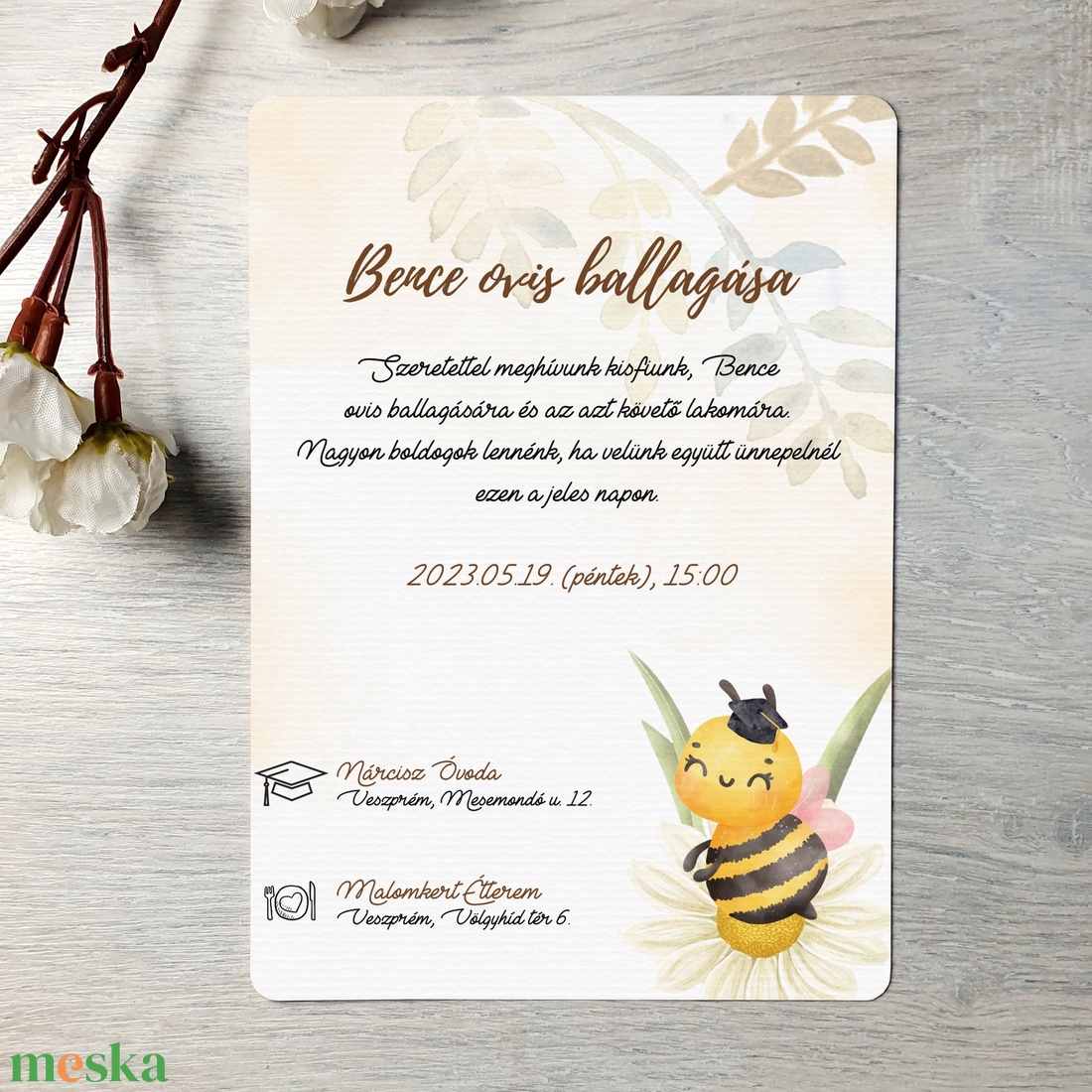 Méhecskés ovis ballagási meghívó (ajándék borítékkal) - unisex - otthon & lakás - papír írószer - meghívó - Meska.hu