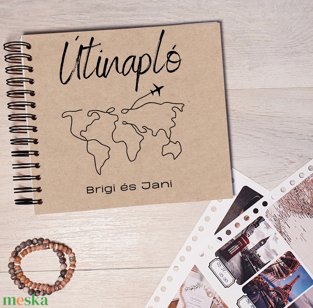 Útinapló - világtérkép / Utazós Scrapbook / emlékkönyv / napló egyedi felirattal, ajándék ötlet, Valentin napi pároknak - otthon & életmód - papír, írószer - jegyzetfüzet & napló - Meska.hu