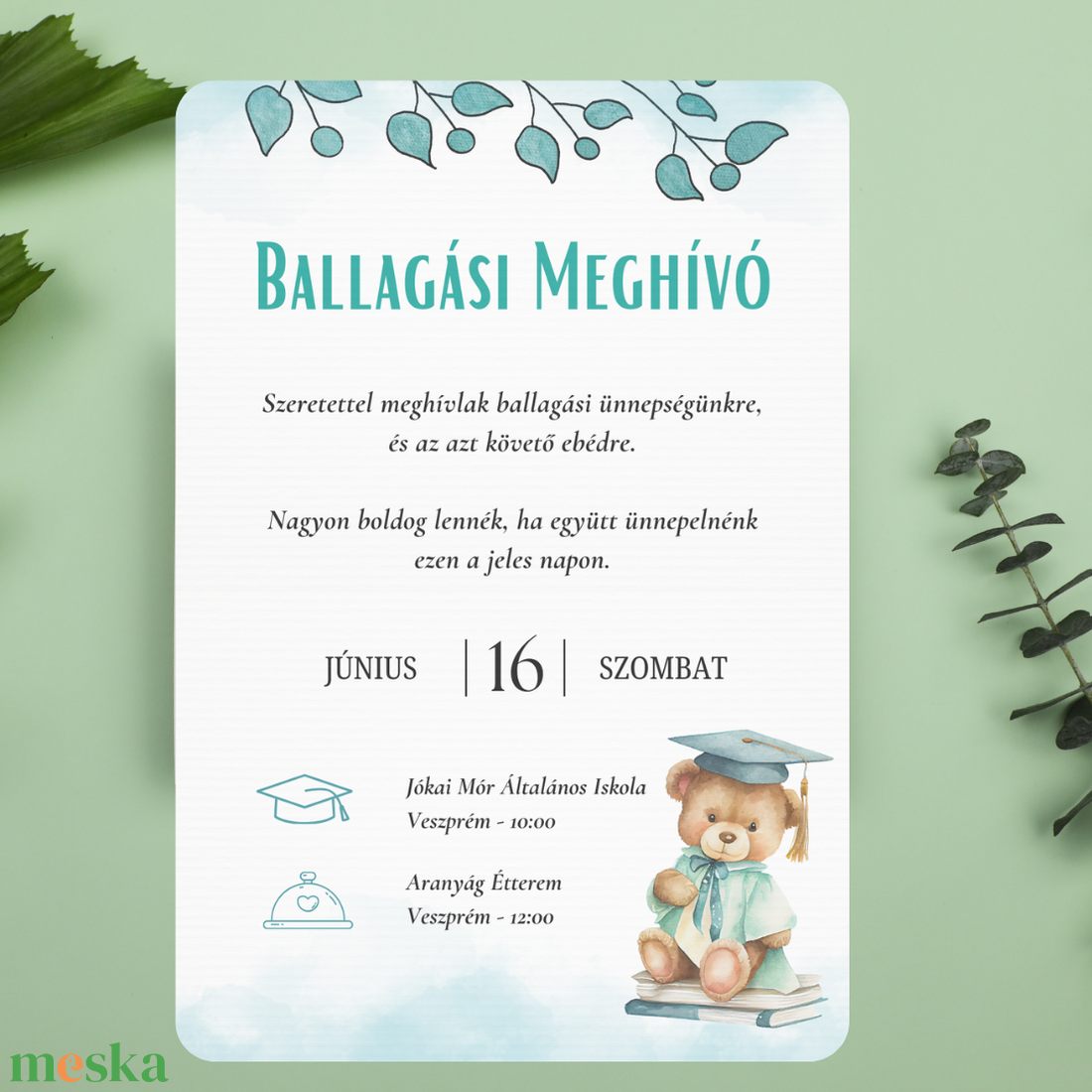 Iskolai Ballagási meghívó / Diplomaosztó meghívó - Türkiz, macis - otthon & életmód - papír, írószer - ajándékozás kellékei - meghívó - Meska.hu Iskolai Ballagási meghívó / Diplomaosztó meghívó - Türkiz, macis - otthon & életmód - papír, írószer - ajándékozás kellékei - meghívó - Meska.hu