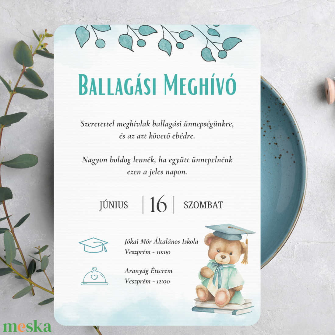 Iskolai Ballagási meghívó / Diplomaosztó meghívó - Türkiz, macis - otthon & életmód - papír, írószer - ajándékozás kellékei - meghívó - Meska.hu Iskolai Ballagási meghívó / Diplomaosztó meghívó - Türkiz, macis - otthon & életmód - papír, írószer - ajándékozás kellékei - meghívó - Meska.hu