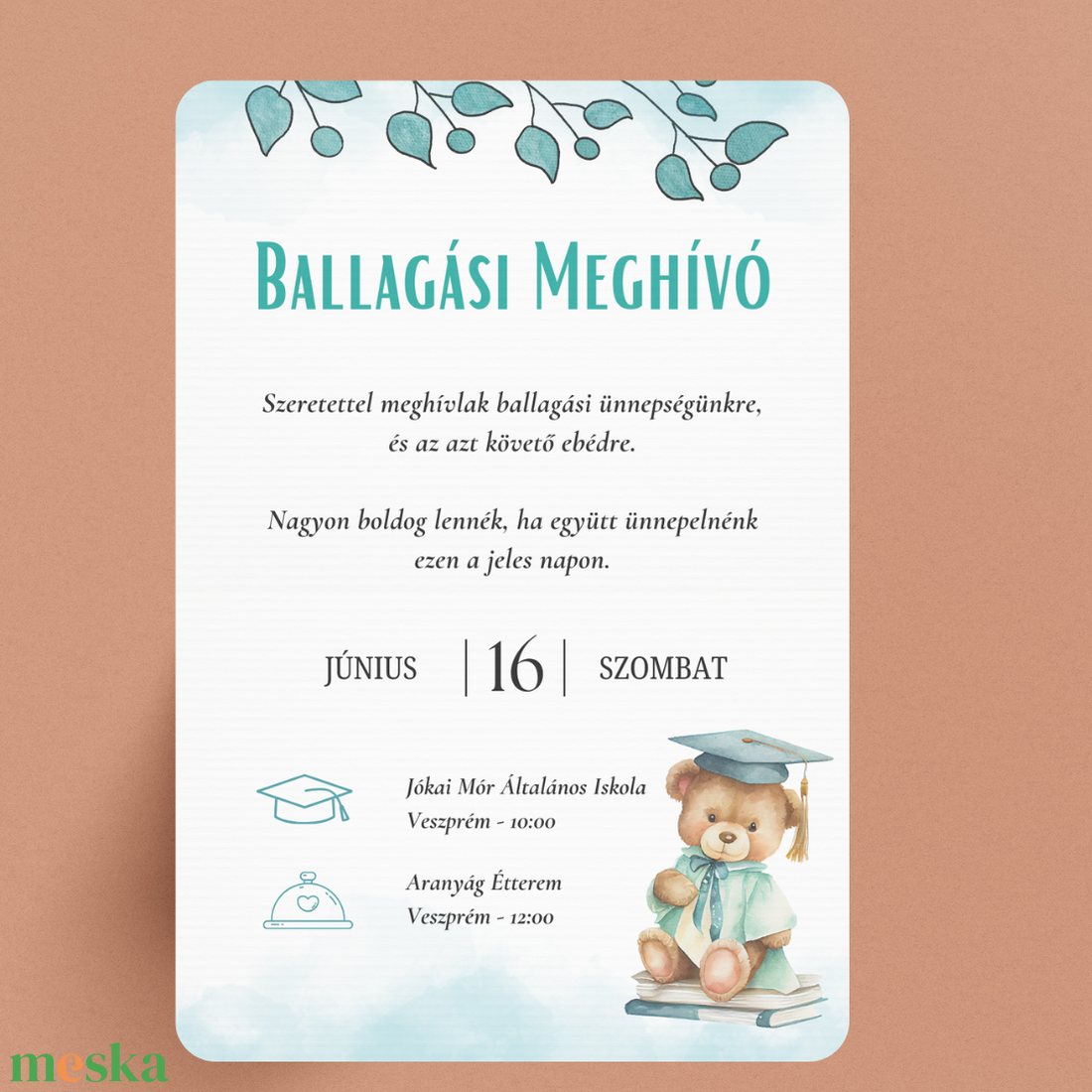 Iskolai Ballagási meghívó / Diplomaosztó meghívó - Türkiz, macis - otthon & életmód - papír, írószer - ajándékozás kellékei - meghívó - Meska.hu Iskolai Ballagási meghívó / Diplomaosztó meghívó - Türkiz, macis - otthon & életmód - papír, írószer - ajándékozás kellékei - meghívó - Meska.hu