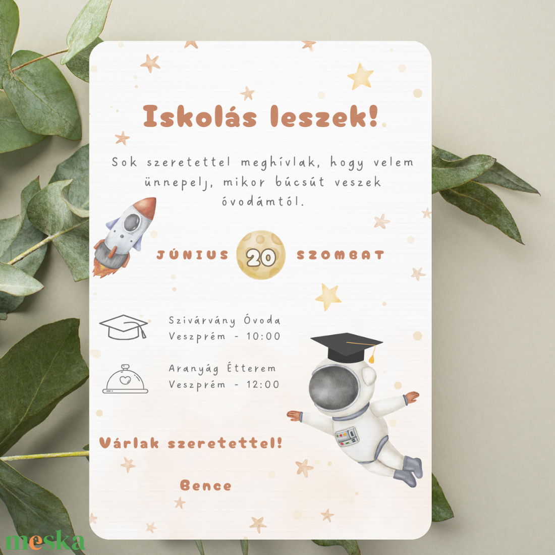 Űrhajós ovis ballagási meghívó (ajándék borítékkal) - otthon & életmód - papír, írószer - ajándékozás kellékei - meghívó - Meska.hu
