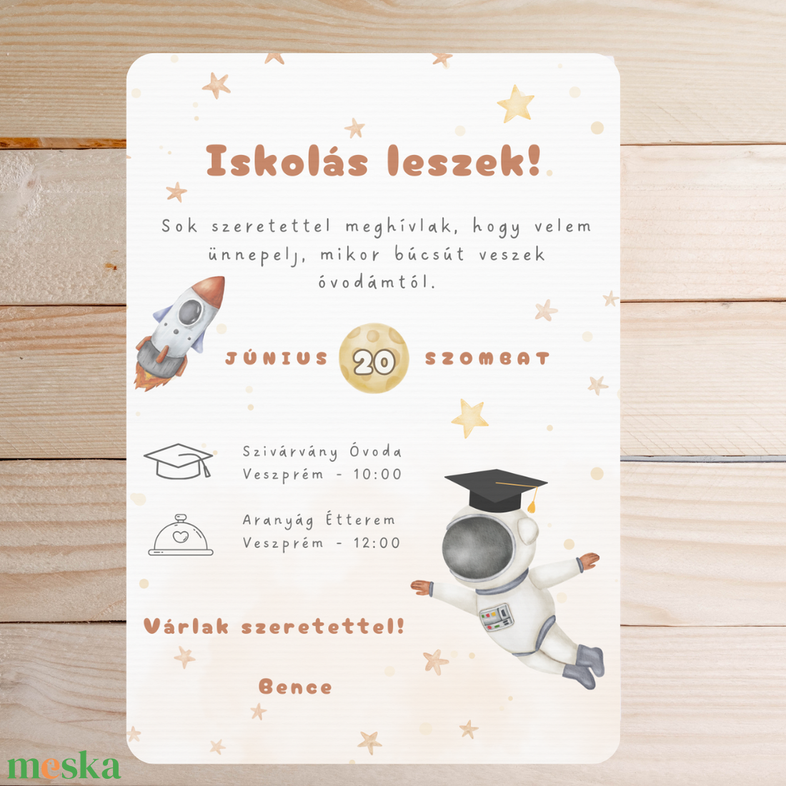 Űrhajós ovis ballagási meghívó (ajándék borítékkal) - otthon & életmód - papír, írószer - ajándékozás kellékei - meghívó - Meska.hu
