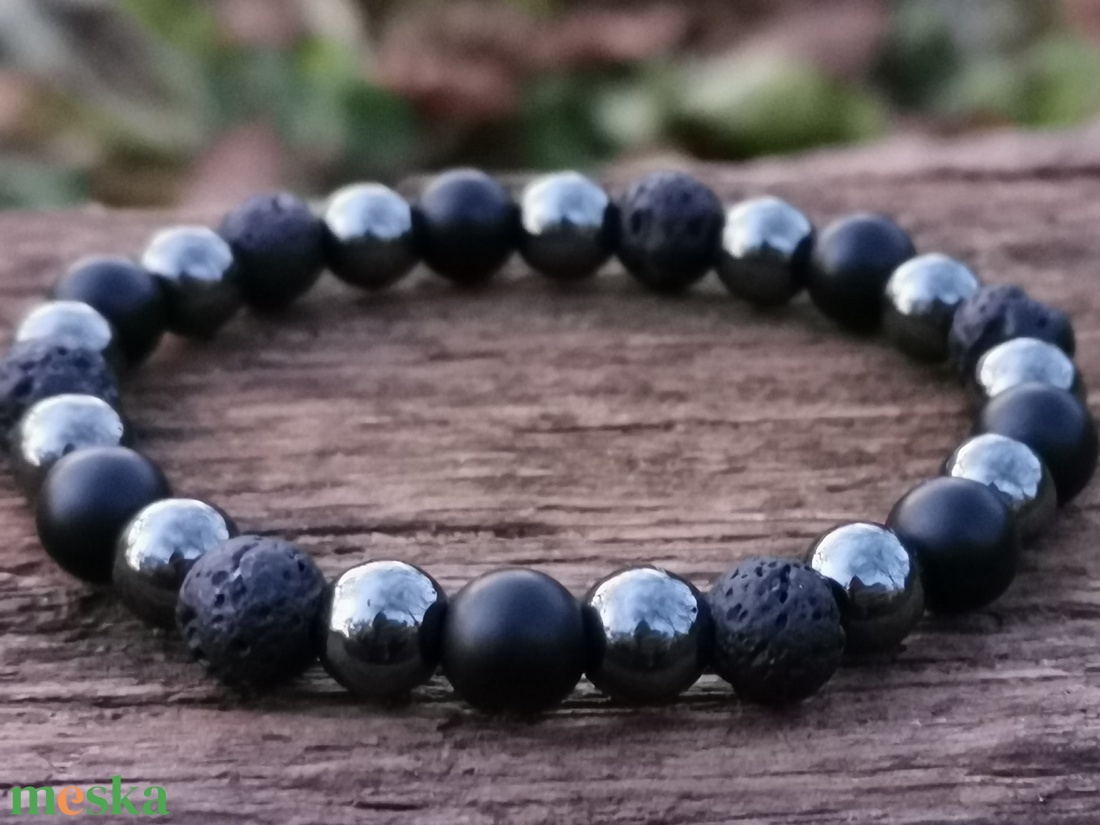 Hematit-Lávakő férfi karkötő - ékszer - karkötő - Meska.hu