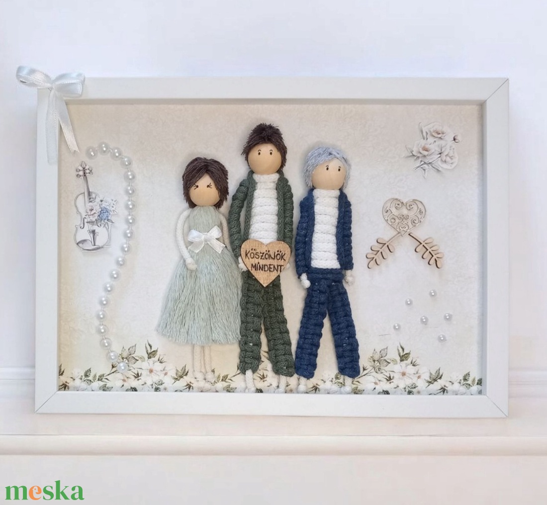 Szülőköszöntő - Személyre szabható 3D makramé kép, menyasszony/vőlegény és szülei figurákkal - esküvő - emlék & ajándék - szülőköszöntő ajándék - Meska.hu Szülőköszöntő - Személyre szabható 3D makramé kép, menyasszony/vőlegény és szülei figurákkal - esküvő - emlék & ajándék - szülőköszöntő ajándék - Meska.hu