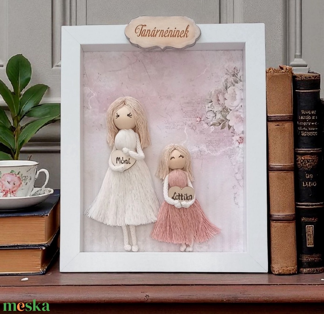 Személyre szabható köszönő ajándék tanárnak  Makramé figurák 3D képkeretben - otthon & életmód - dekoráció - kép & falikép - 3d képek - Meska.hu