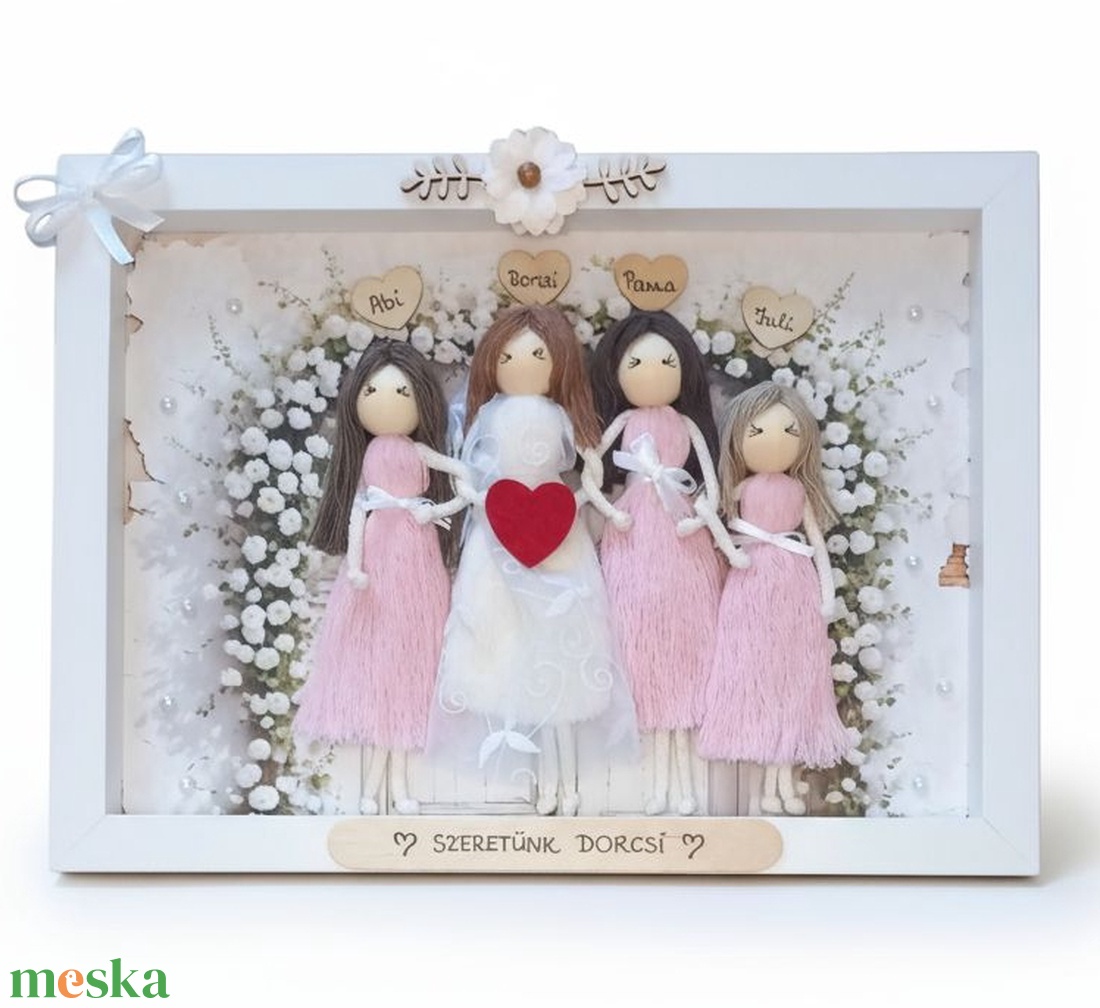 Személyre szabható makramé baba testvéreknek  esküvői emlék 3D képkeretben - otthon & életmód - dekoráció - kép & falikép - 3d képek - Meska.hu