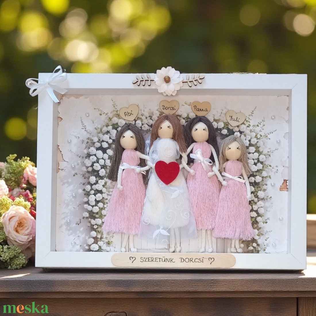 Személyre szabható makramé baba testvéreknek  esküvői emlék 3D képkeretben - otthon & életmód - dekoráció - kép & falikép - 3d képek - Meska.hu