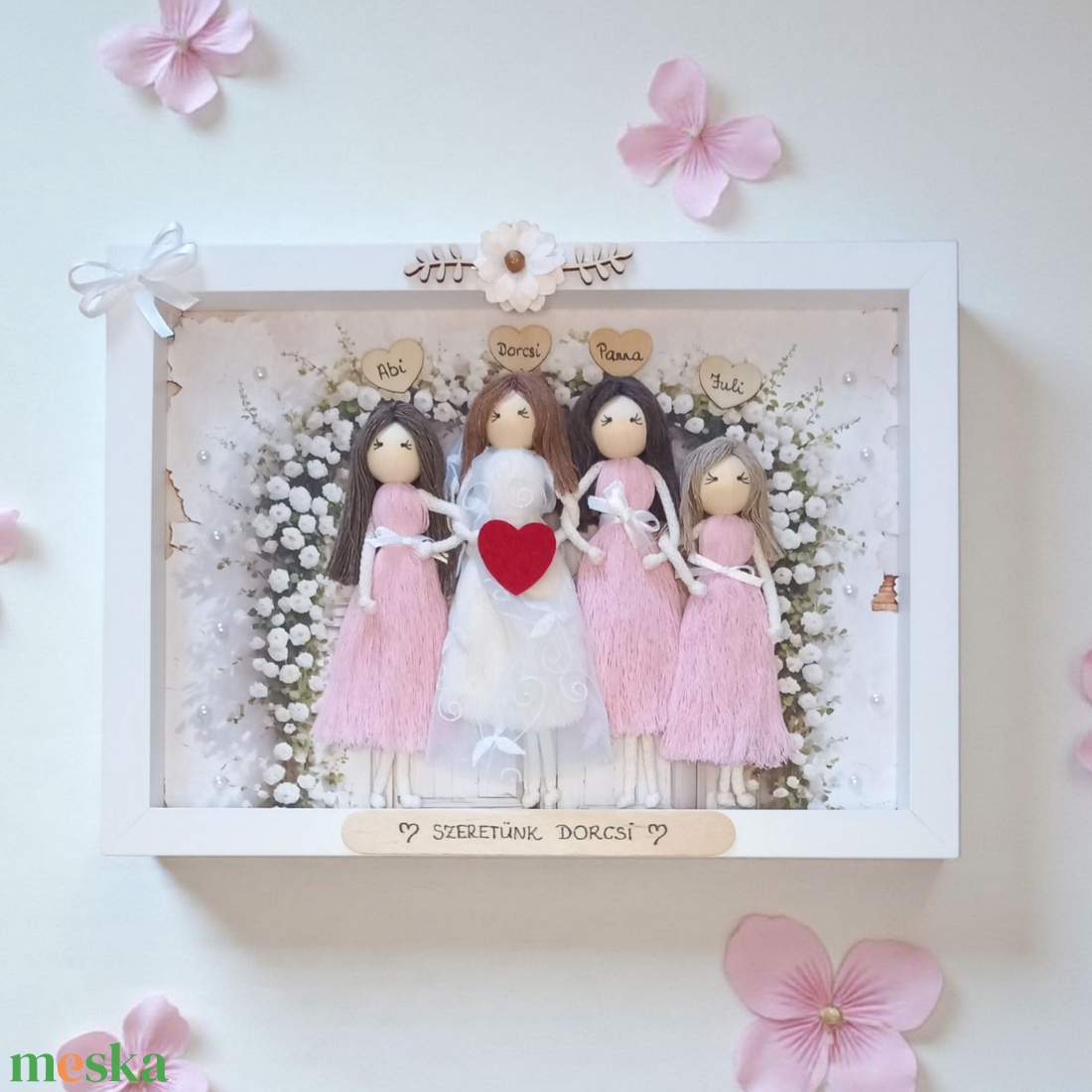 Személyre szabható makramé baba testvéreknek  esküvői emlék 3D képkeretben - otthon & életmód - dekoráció - kép & falikép - 3d képek - Meska.hu