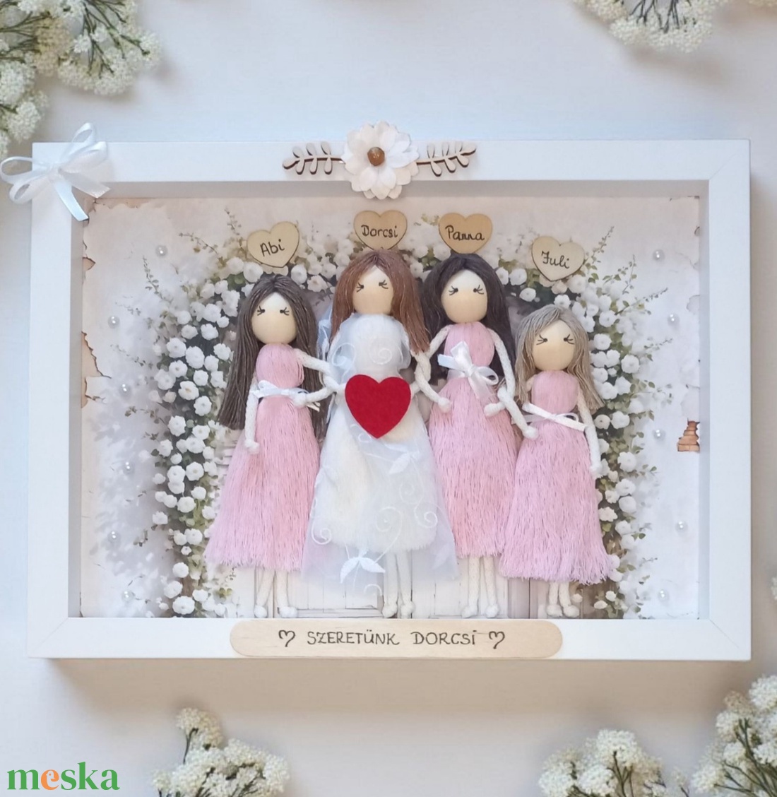 Személyre szabható makramé baba testvéreknek  esküvői emlék 3D képkeretben - otthon & életmód - dekoráció - kép & falikép - 3d képek - Meska.hu