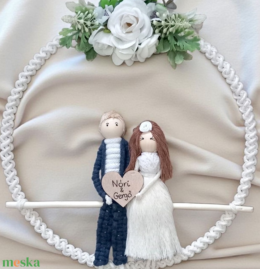 Makramé esküvői emlék  személyre szabható falidísz - otthon & életmód - dekoráció - fali és függő dekoráció - falra akasztható dekor - Meska.hu