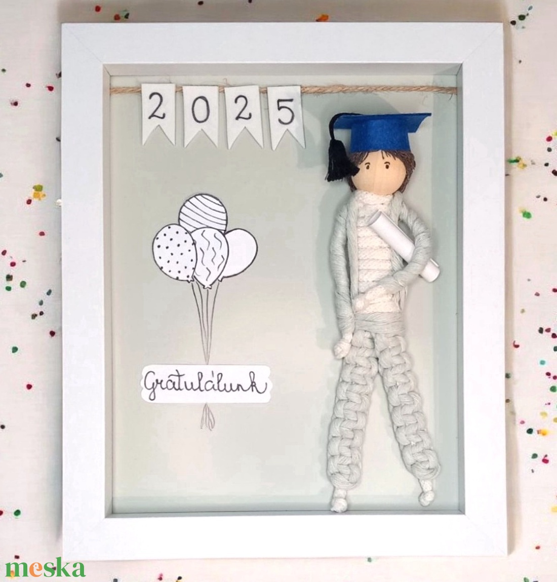 Ballagási ajándék - Személyre szabható makramé fiú 3D képkeretben - otthon & életmód - dekoráció - kép & falikép - 3d képek - Meska.hu