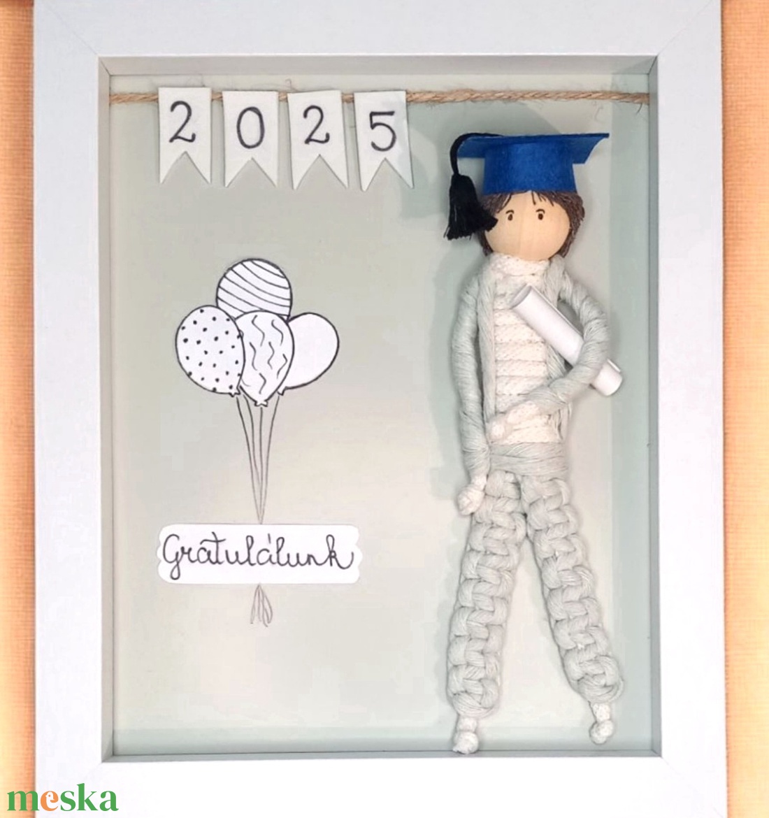 Ballagási ajándék - Személyre szabható makramé fiú 3D képkeretben - otthon & életmód - dekoráció - kép & falikép - 3d képek - Meska.hu