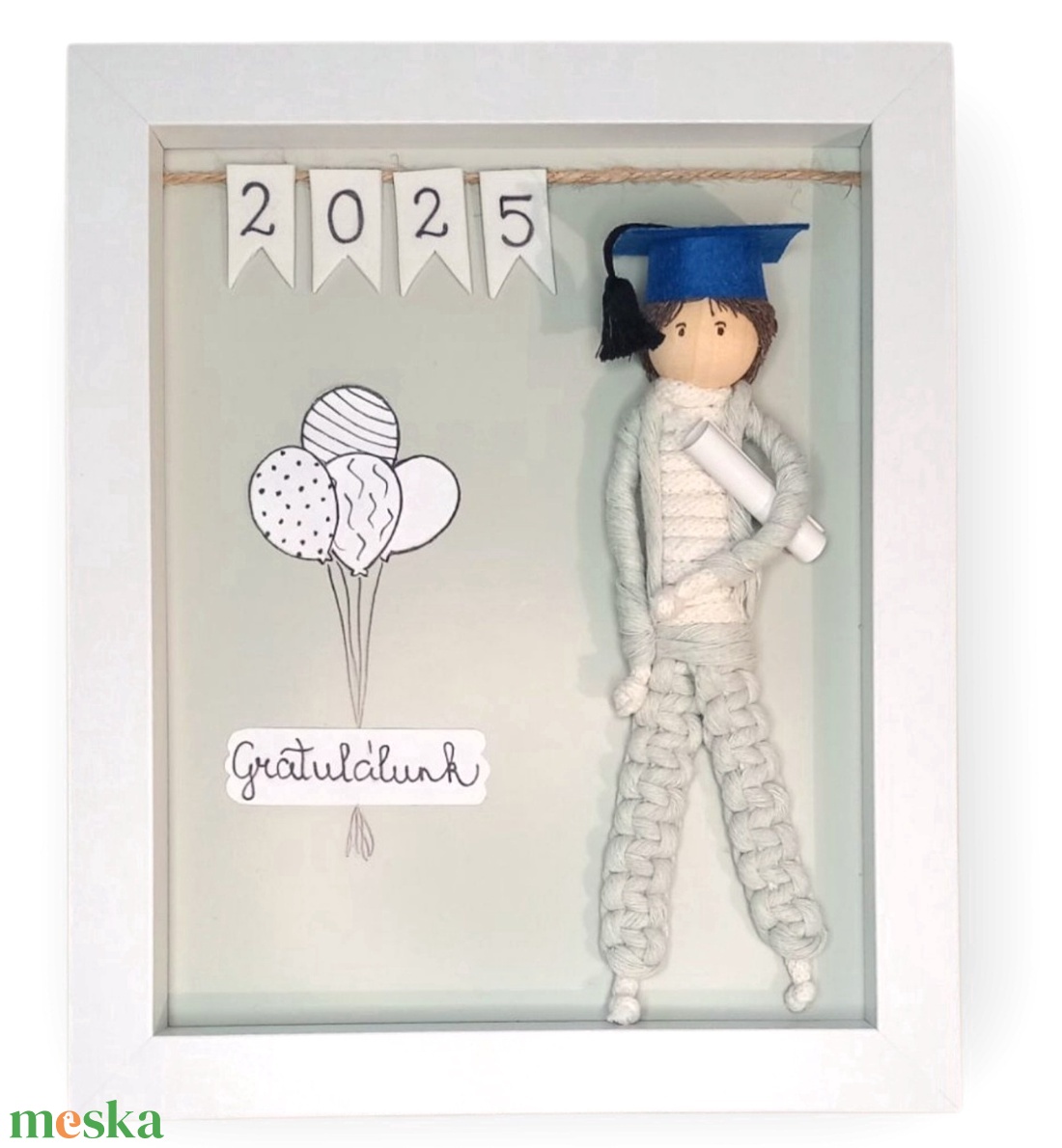 Ballagási ajándék - Személyre szabható makramé fiú 3D képkeretben - otthon & életmód - dekoráció - kép & falikép - 3d képek - Meska.hu