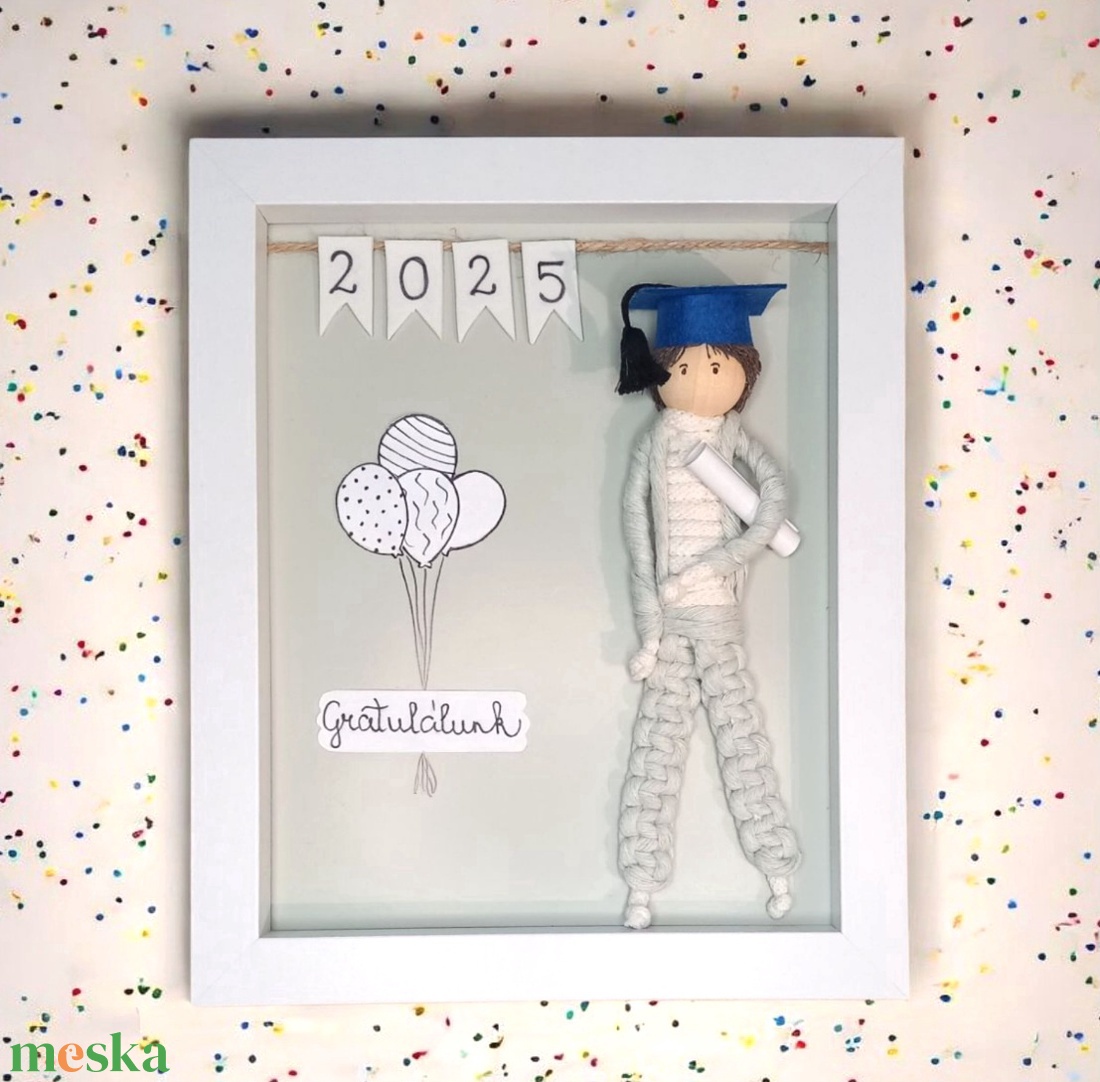 Ballagási ajándék - Személyre szabható makramé fiú 3D képkeretben - otthon & életmód - dekoráció - kép & falikép - 3d képek - Meska.hu