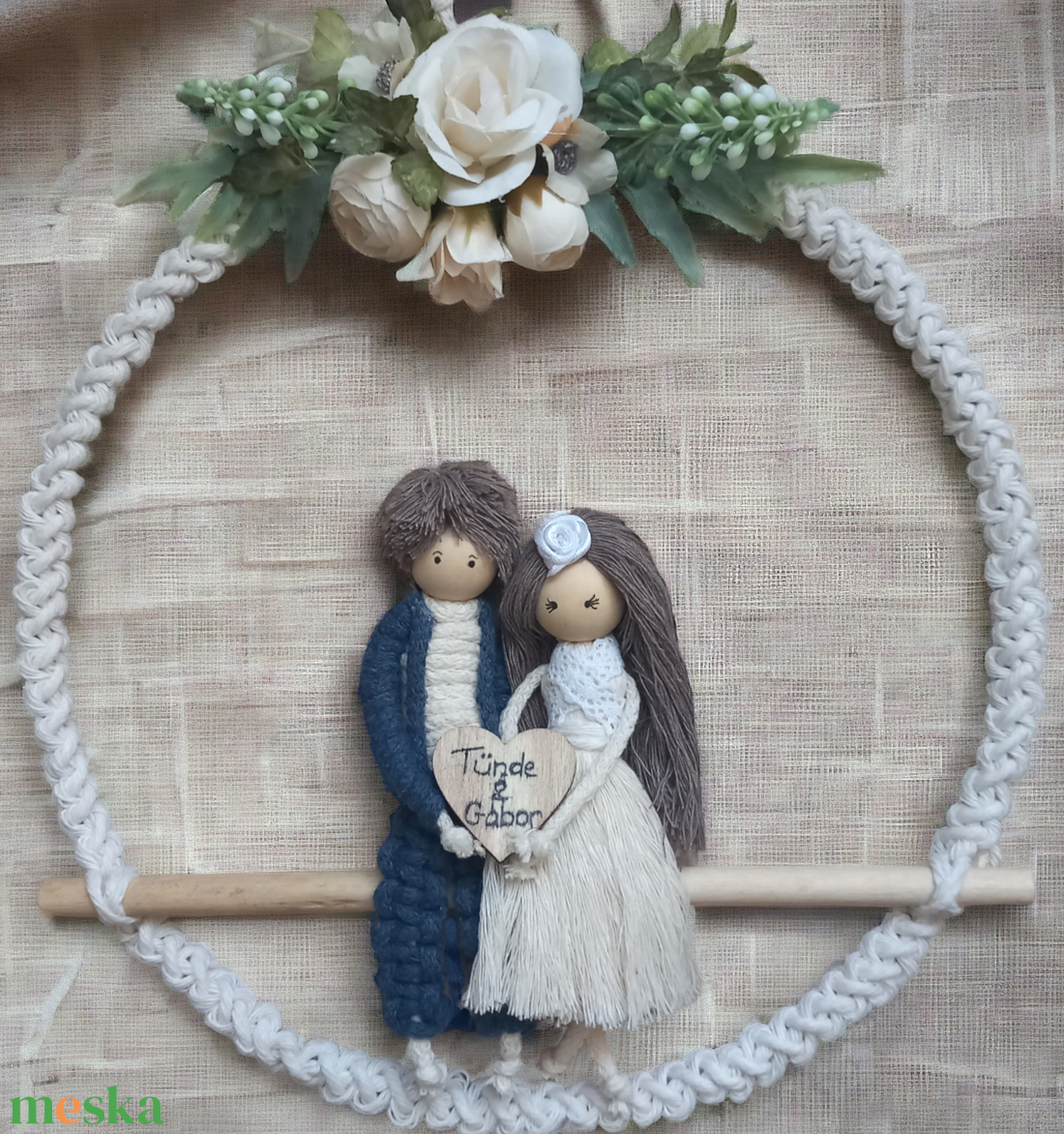 Makramé esküvői emlék � személyre szabható falidísz - otthon & életmód - dekoráció - fali és függő dekoráció - falra akasztható dekor - Meska.hu