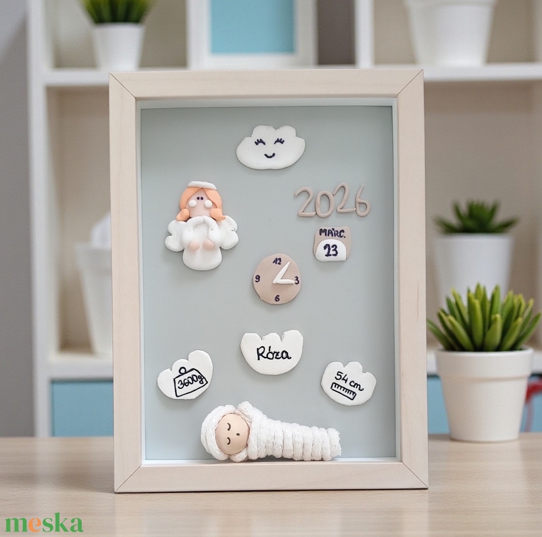 Egyedi babaváró ajándék � Makramé újszülött baba pólyában, személyre szabott születési adatokkal, fa képkeretben - baba - mama - babaszoba dekoráció - babaszoba kép - Meska.hu