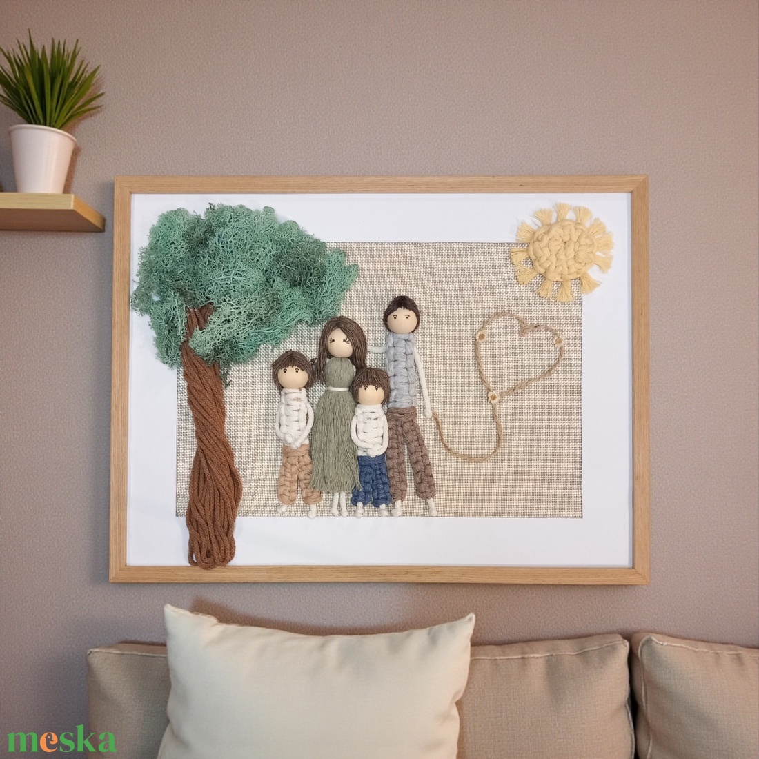Személyre szabható 3D makramé családi fonalkép izlandi zuzmóval � egyedi kézzel készült falikép ajándékba - otthon & életmód - dekoráció - kép & falikép - 3d képek - Meska.hu