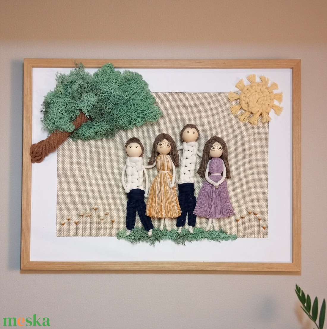 Személyre szabható 3D makramé családi fonalkép izlandi zuzmóval � egyedi kézzel készült falikép ajándékba - otthon & életmód - dekoráció - kép & falikép - 3d képek - Meska.hu