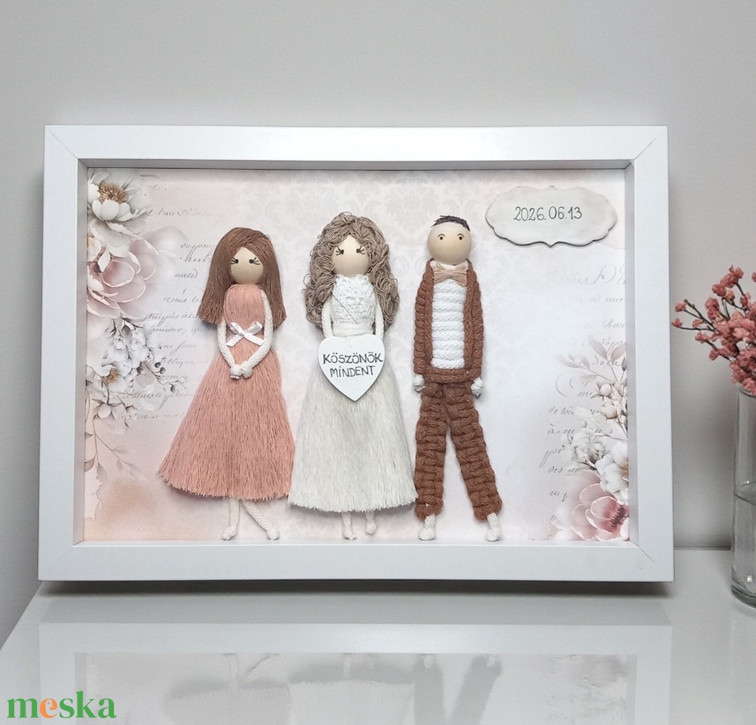 Egyedi szülőköszöntő ajándék � 3D makramé családi kép - esküvő - emlék & ajándék - szülőköszöntő ajándék - Meska.hu