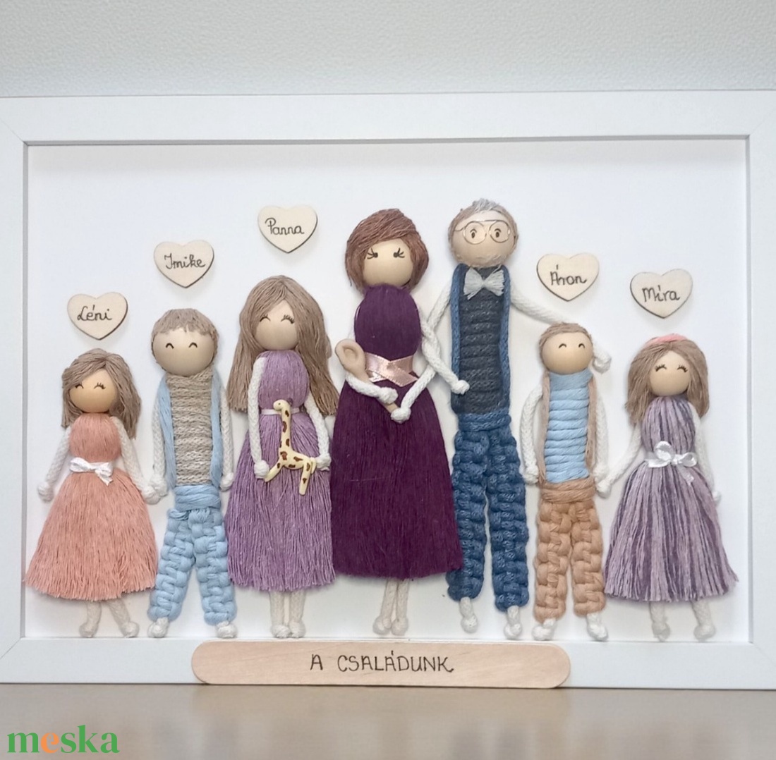 Makramé családi portré fonalkép � egyedi, személyre szabott dekoráció (21�30 cm) - otthon & életmód - dekoráció - fali és függő dekoráció - falra akasztható dekor - Meska.hu