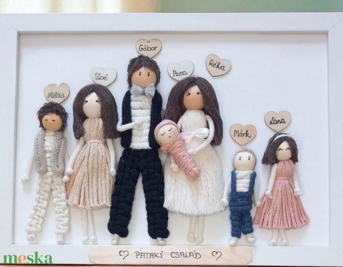 Makramé családi portré fonalkép � egyedi, személyre szabott dekoráció (21�30 cm) - otthon & életmód - dekoráció - fali és függő dekoráció - falra akasztható dekor - Meska.hu