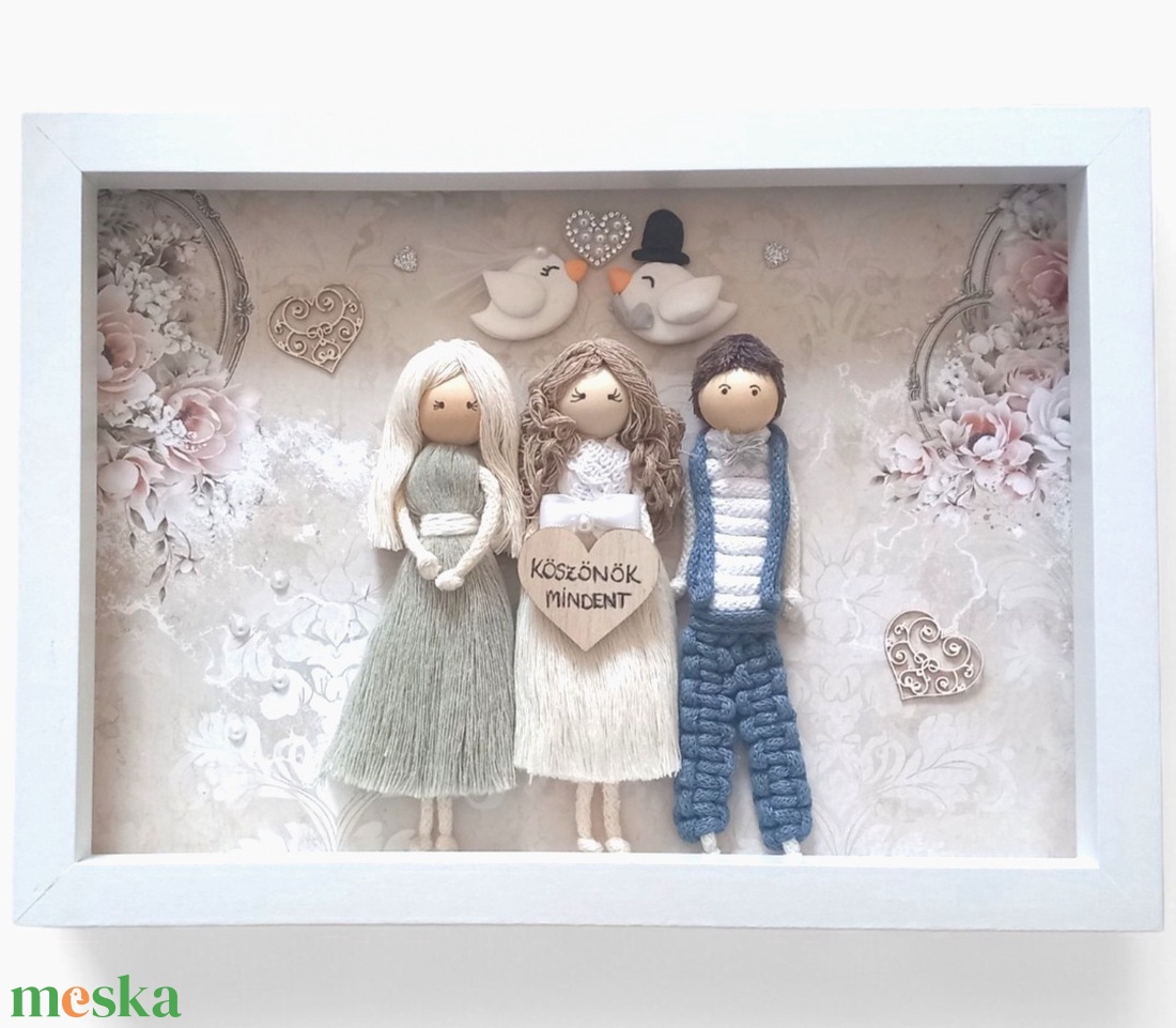 Szülőköszöntő ajándék esküvőre � egyedi makramé családi kép, személyre szabható, 21�30 cm - esküvő - emlék & ajándék - szülőköszöntő ajándék - Meska.hu