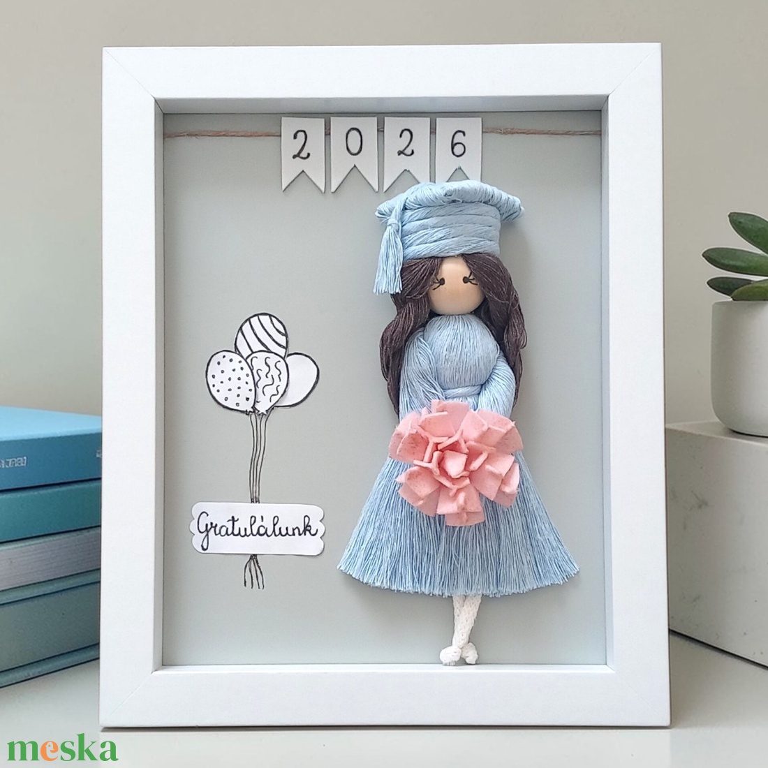 Ballagási ajándék - Személyre szabható makramé baba 3D képkeretben - otthon & életmód - dekoráció - kép & falikép - 3d képek - Meska.hu