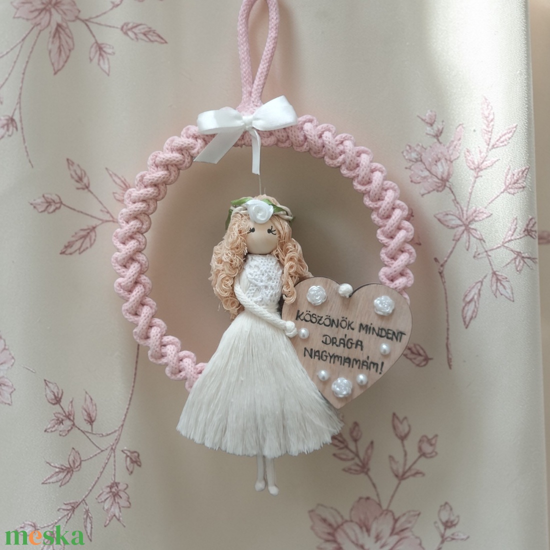 Nagymama ajándék esküvőre � makramé karika köszönő felirattal - esküvő - emlék & ajándék - szülőköszöntő ajándék - Meska.hu