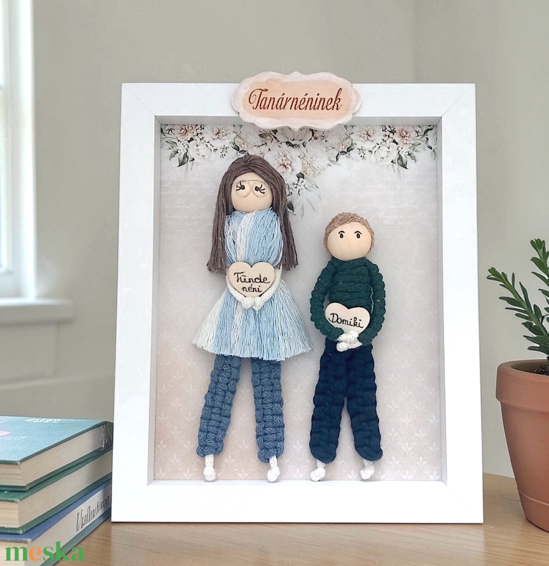 Személyre szabható köszönő ajándék tanárnak � Makramé figurák 3D képkeretben - otthon & életmód - dekoráció - kép & falikép - 3d képek - Meska.hu