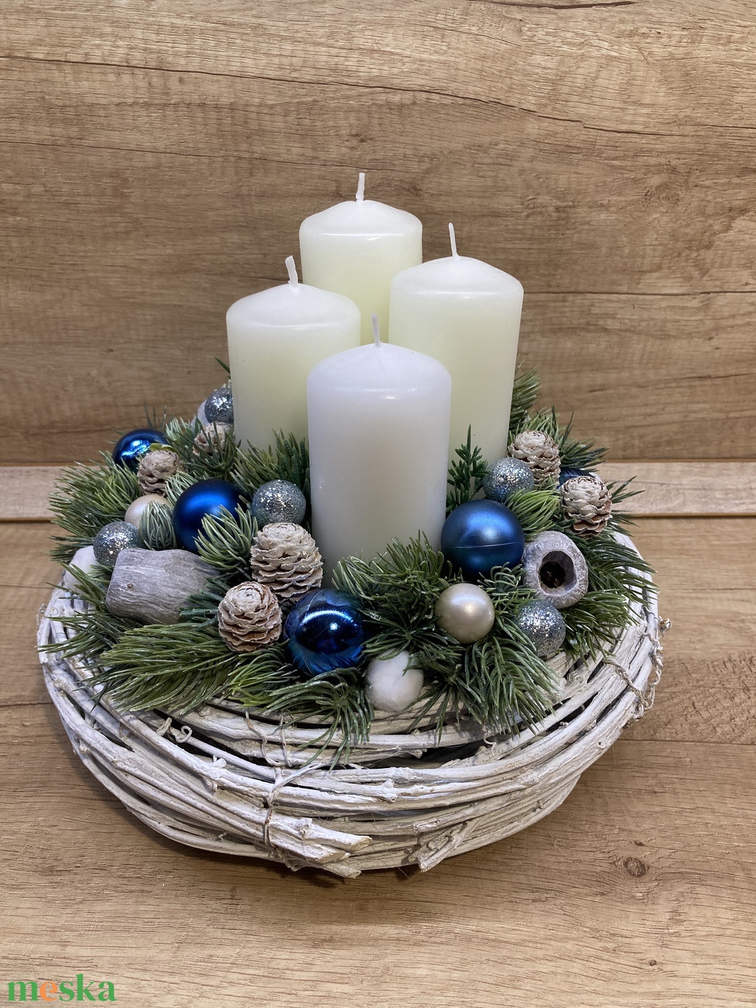 Kék-fehér adventi koszorú - karácsony - adventi díszek - adventi koszorú - Meska.hu
