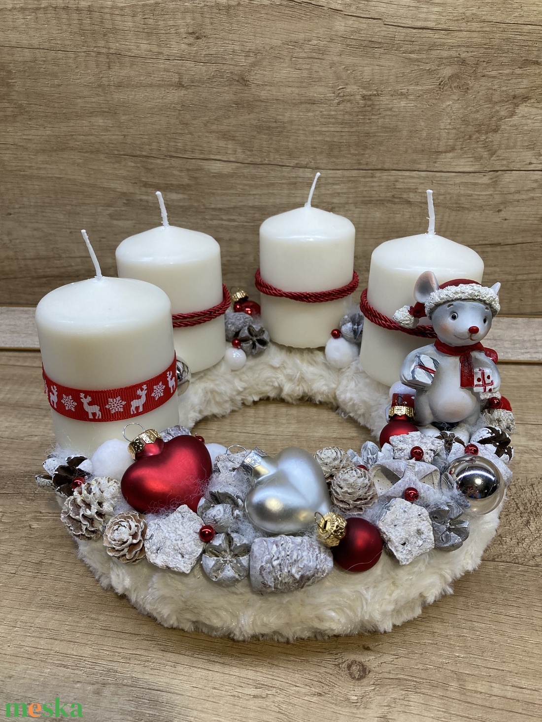 Piros-fehér  adventi koszorú - karácsony - adventi díszek - adventi koszorú - Meska.hu