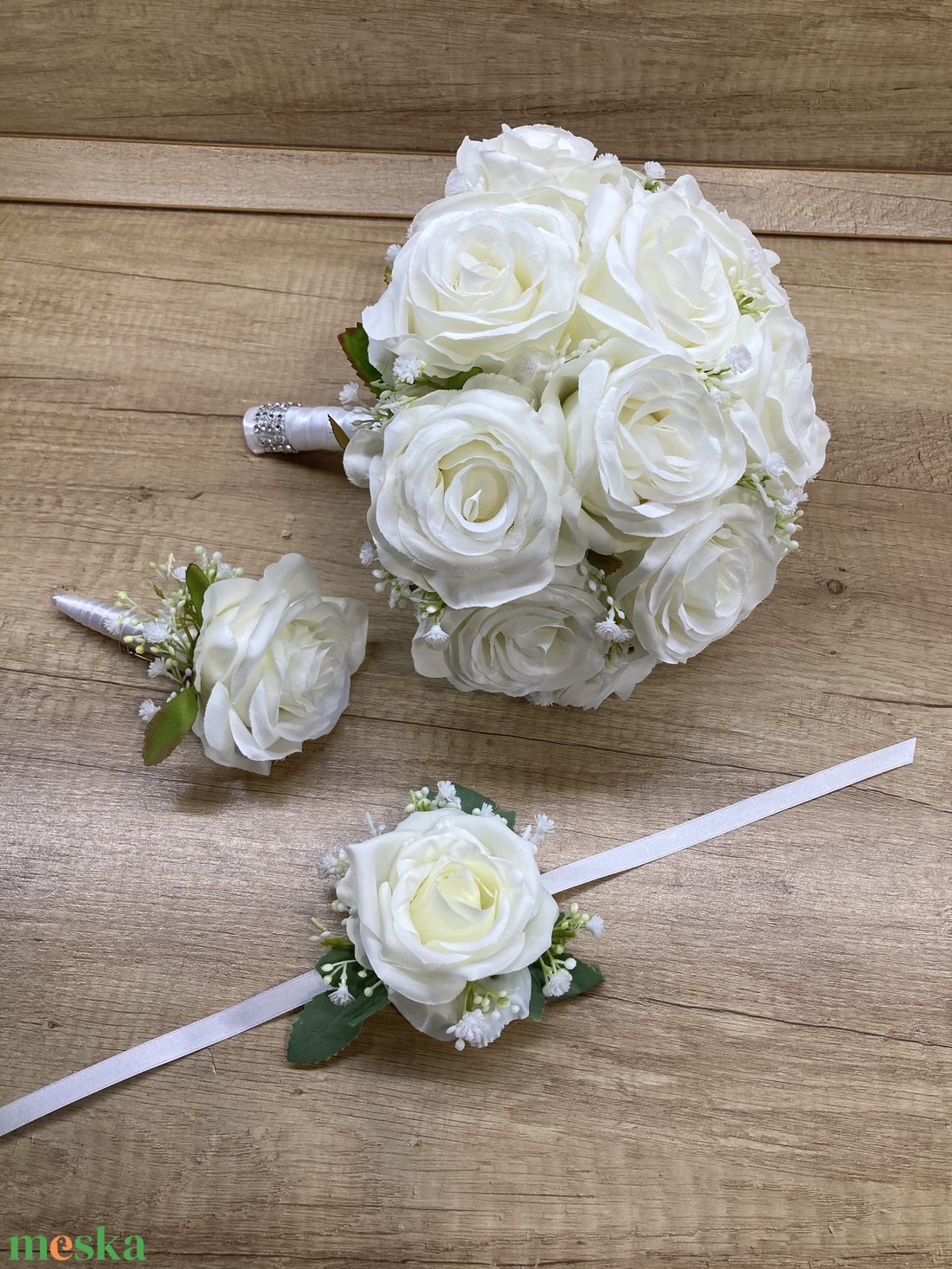 Hófehér menyasszonyi  csokor rezgővel - esküvő - menyasszonyi- és dobócsokor - Meska.hu
