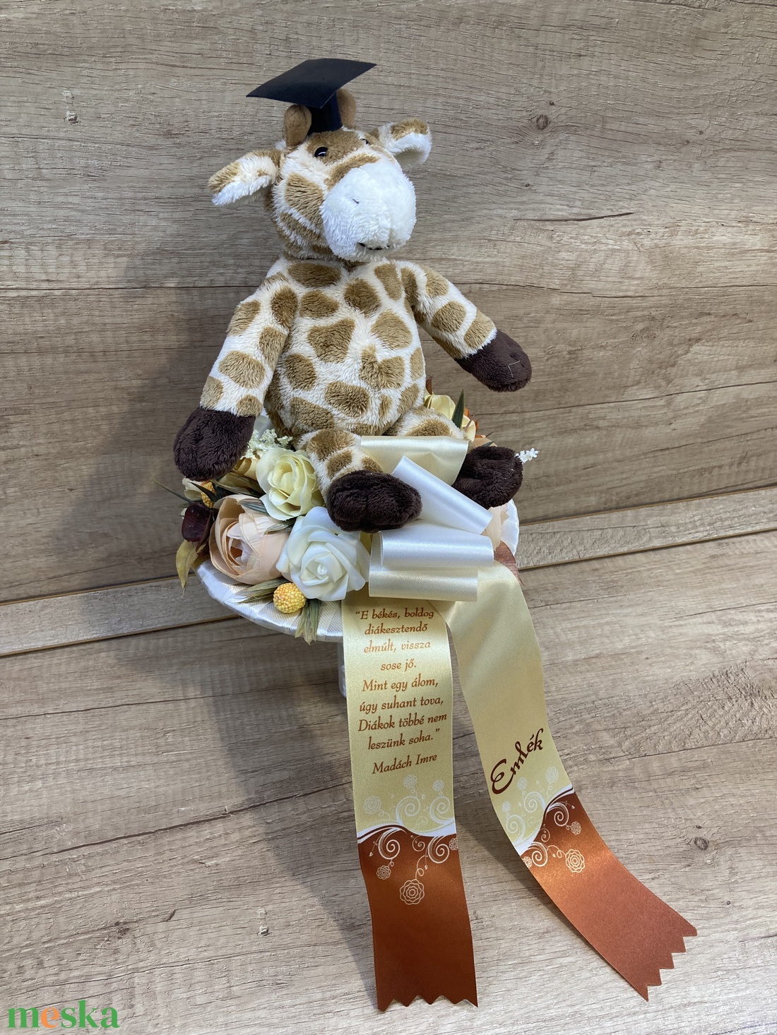Ballagási csokor plüss zsiráffal - otthon & életmód - dekoráció - asztal és polc dekoráció - asztaldísz - Meska.hu