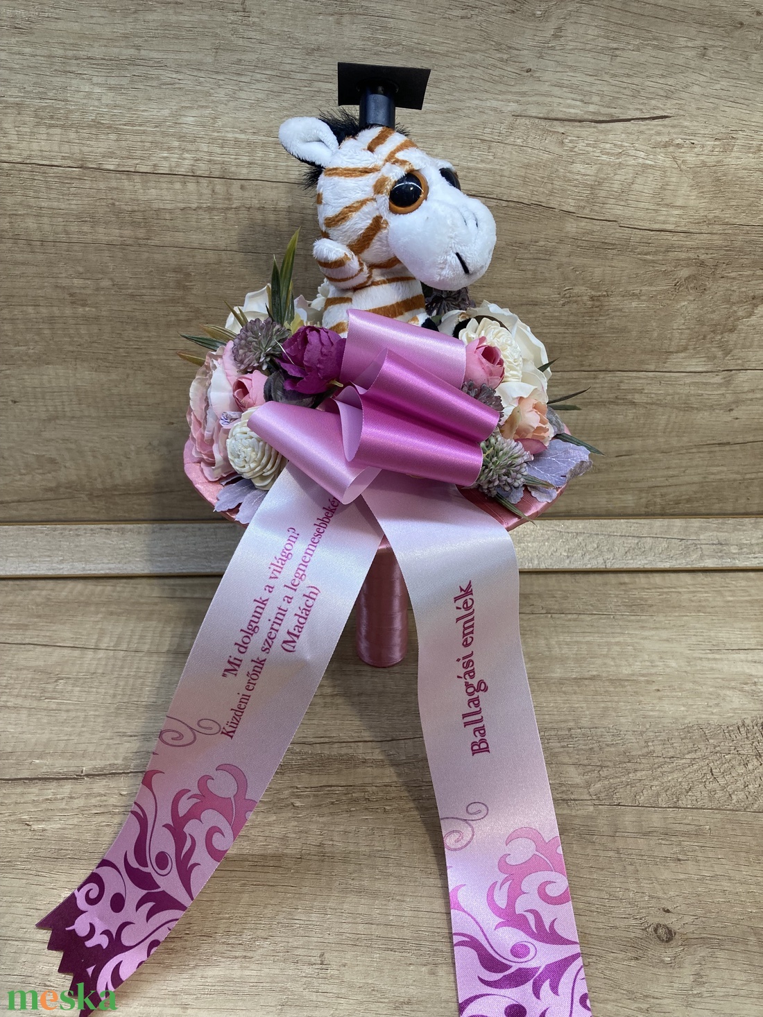 Ballagási csokor plüss zebrával - otthon & életmód - dekoráció - asztal és polc dekoráció - asztaldísz - Meska.hu