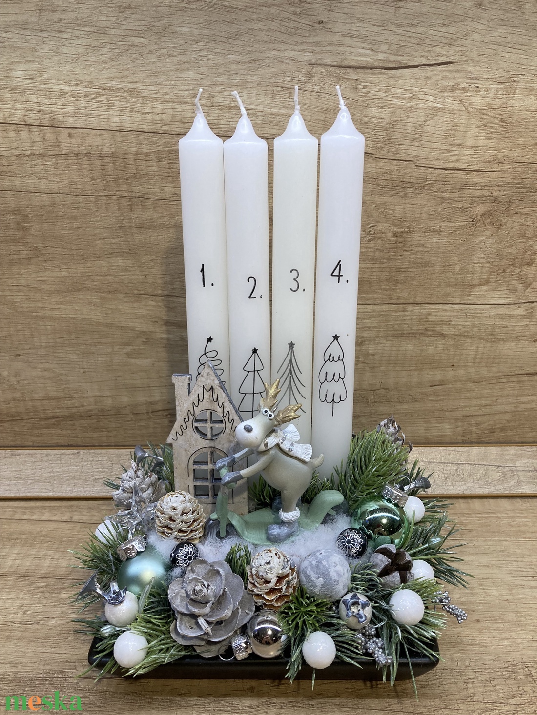  Adventi asztaldísz kerámia szarvassal - karácsony - adventi díszek - adventi koszorú - Meska.hu