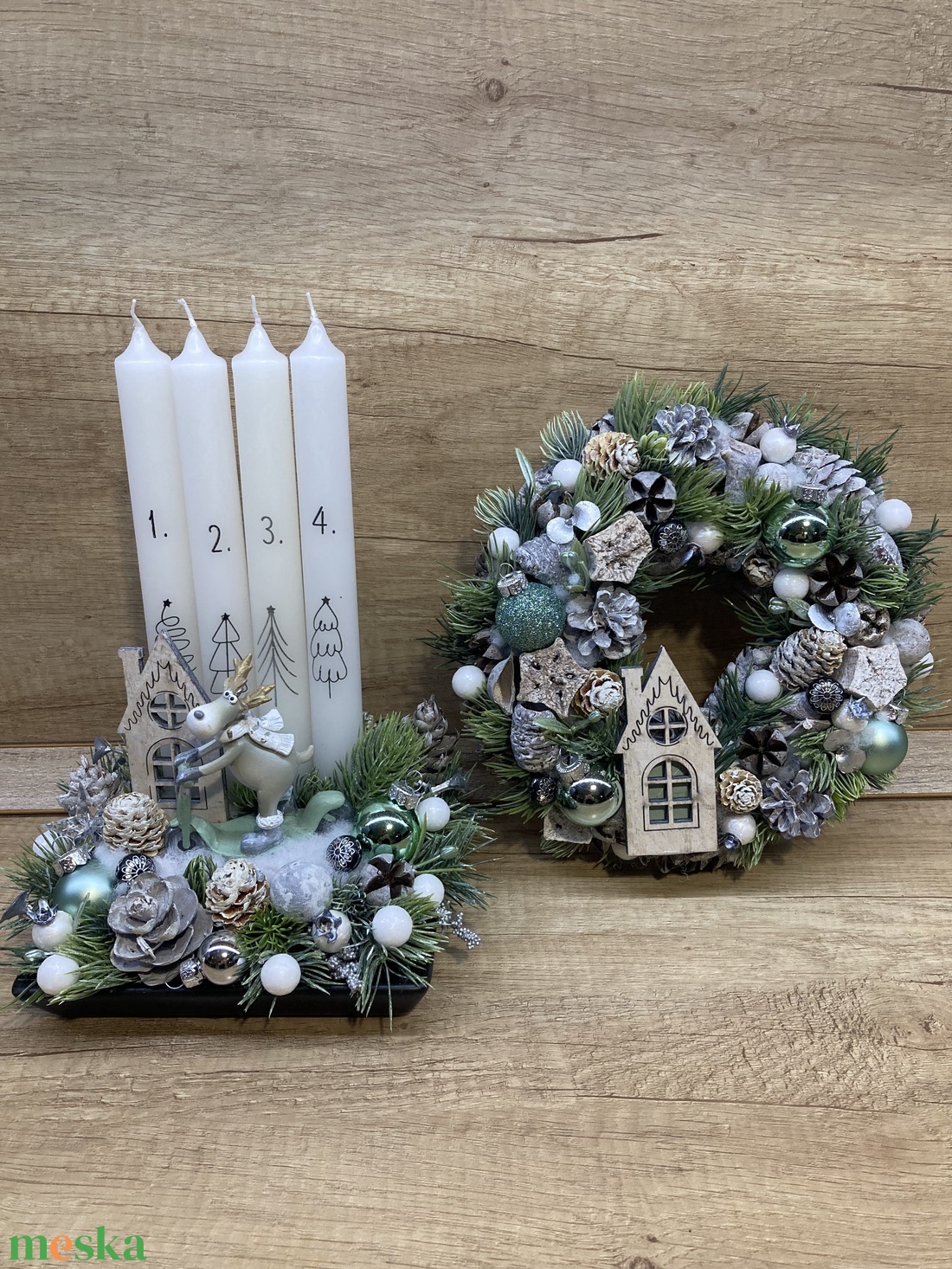  Adventi asztaldísz kerámia szarvassal - karácsony - adventi díszek - adventi koszorú - Meska.hu