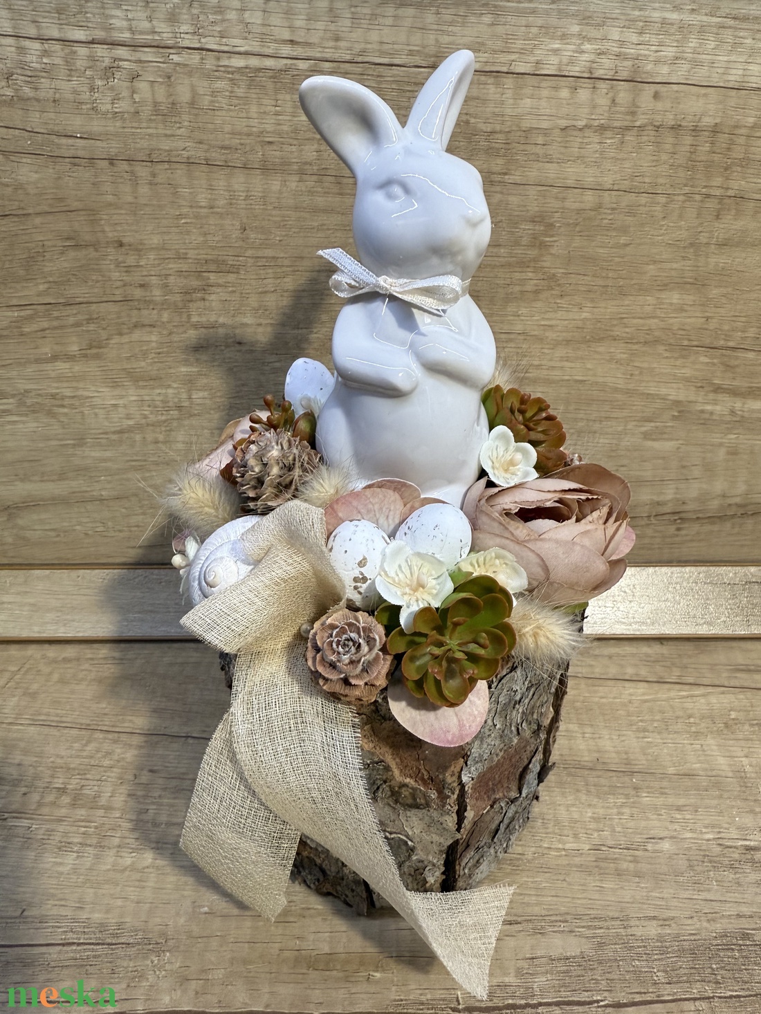 Húsvéti asztali dísz fehér nyuszival 1 - otthon & életmód - dekoráció - asztal és polc dekoráció - asztaldísz - Meska.hu