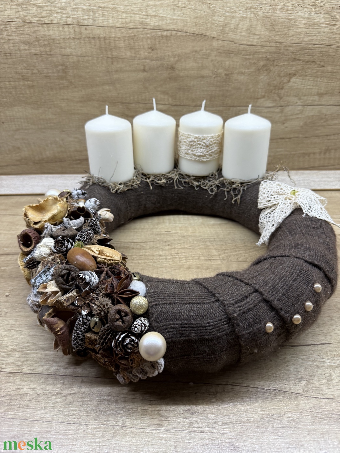 Kávé színű adventi koszorú - karácsony - adventi díszek - adventi koszorú - Meska.hu