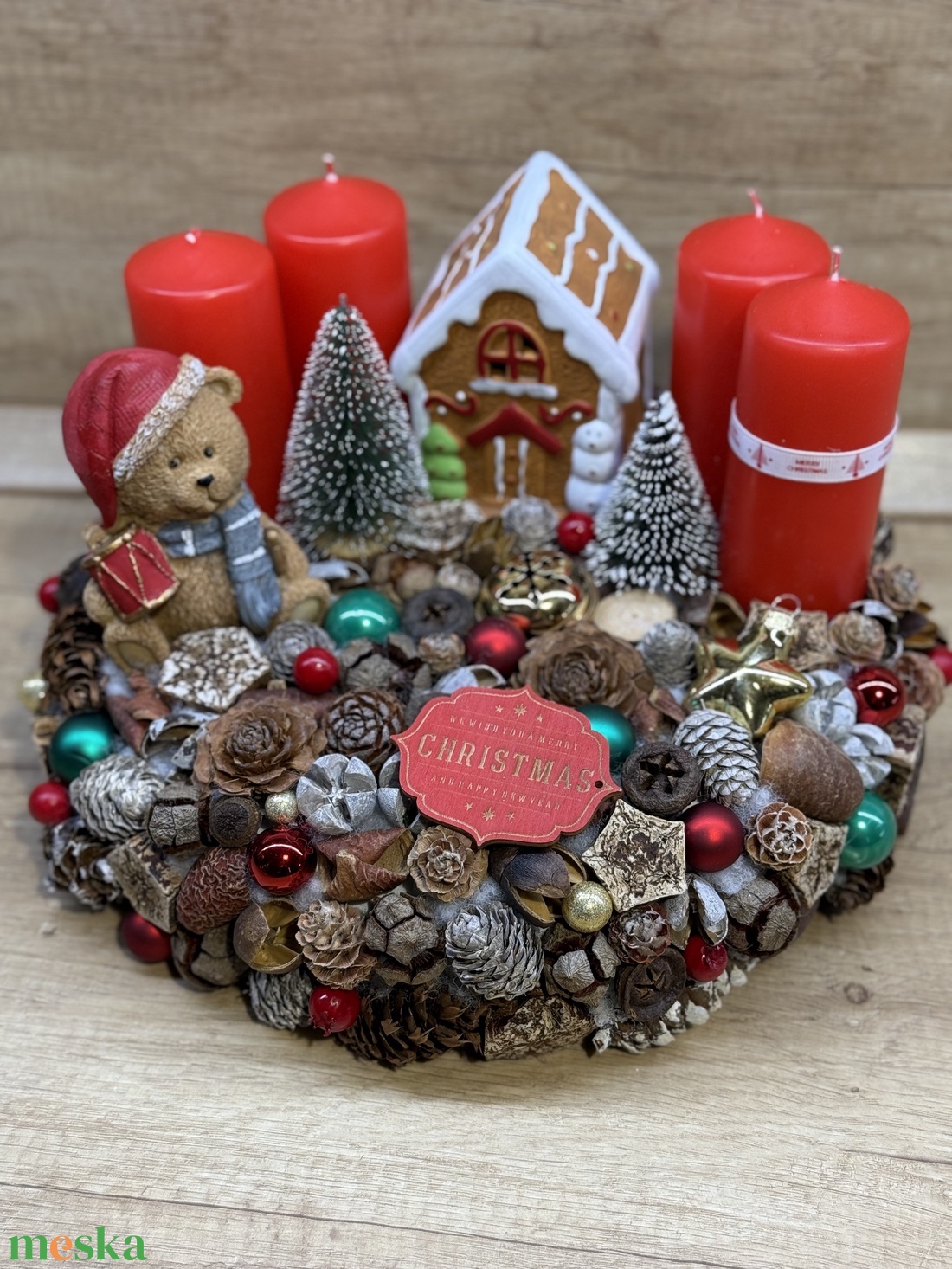 Adventi koszorú   mézeskalács házikóval - karácsony - adventi díszek - adventi gyertyadíszek és koszorúdíszek - Meska.hu