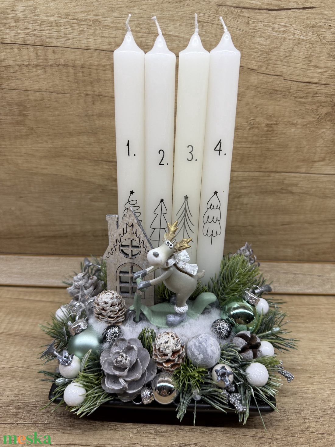 Téli kopogtató kerámia szarvassal - karácsony - adventi díszek - adventi ajtódísz - Meska.hu