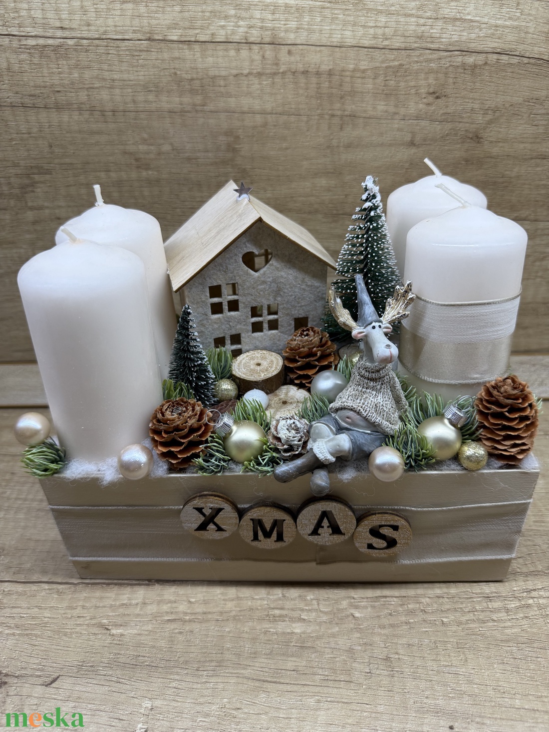 Téli kopogtató kerámia szarvassal - karácsony - adventi díszek - adventi ajtódísz - Meska.hu