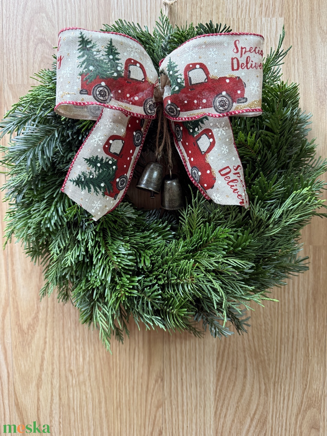 Téli kopogtató csengettyűkkel - karácsony - adventi díszek - adventi ajtódísz - Meska.hu