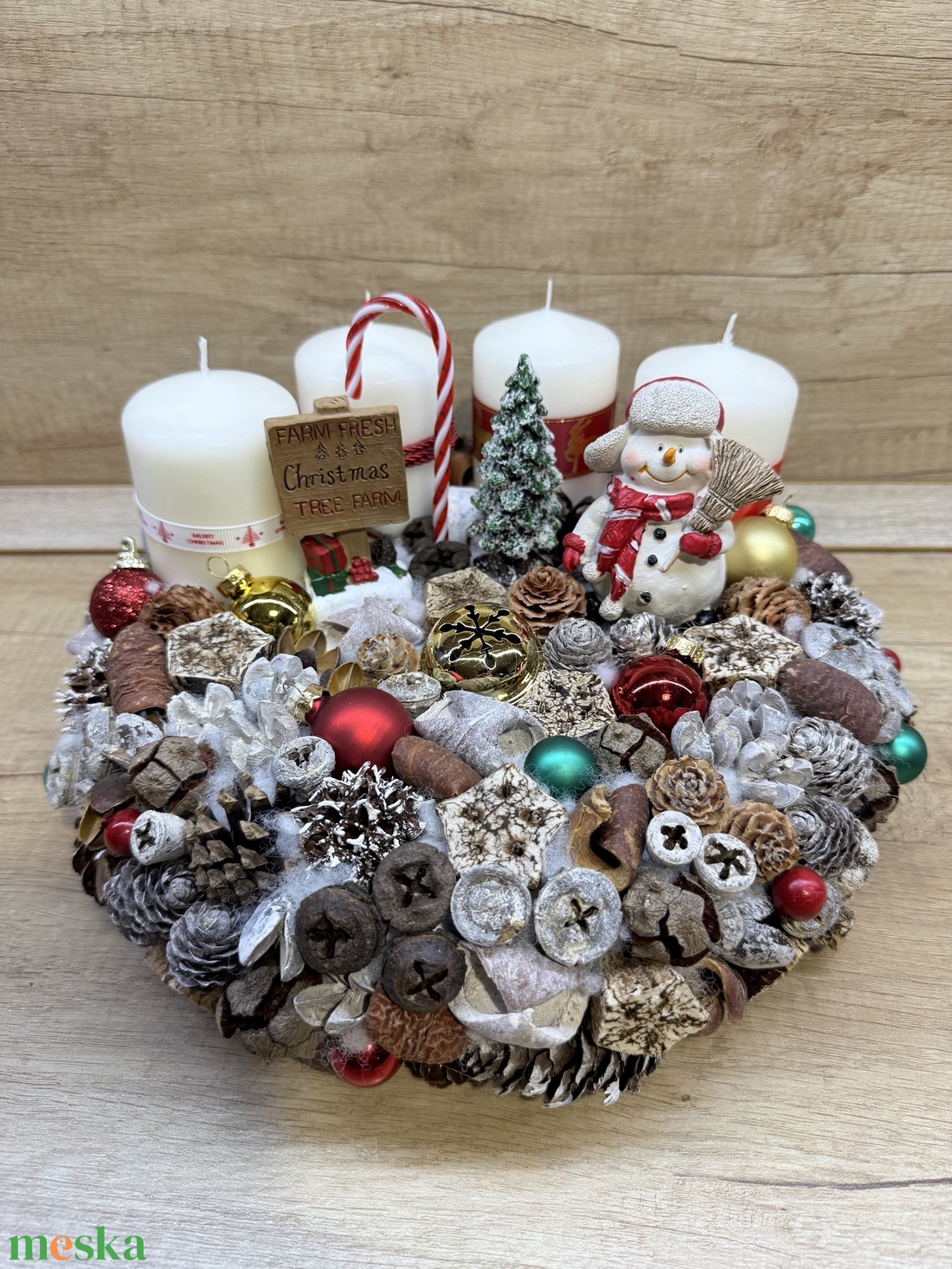 Adventi koszorú  hóemberrel - karácsony - adventi díszek - adventi gyertyadíszek és koszorúdíszek - Meska.hu