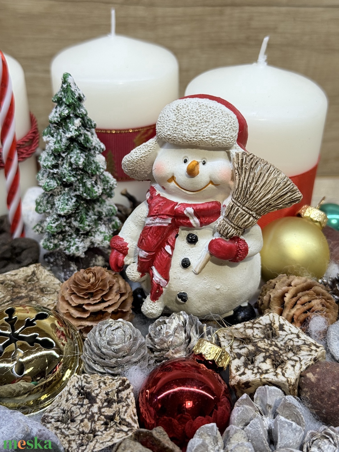 Adventi koszorú  hóemberrel - karácsony - adventi díszek - adventi gyertyadíszek és koszorúdíszek - Meska.hu
