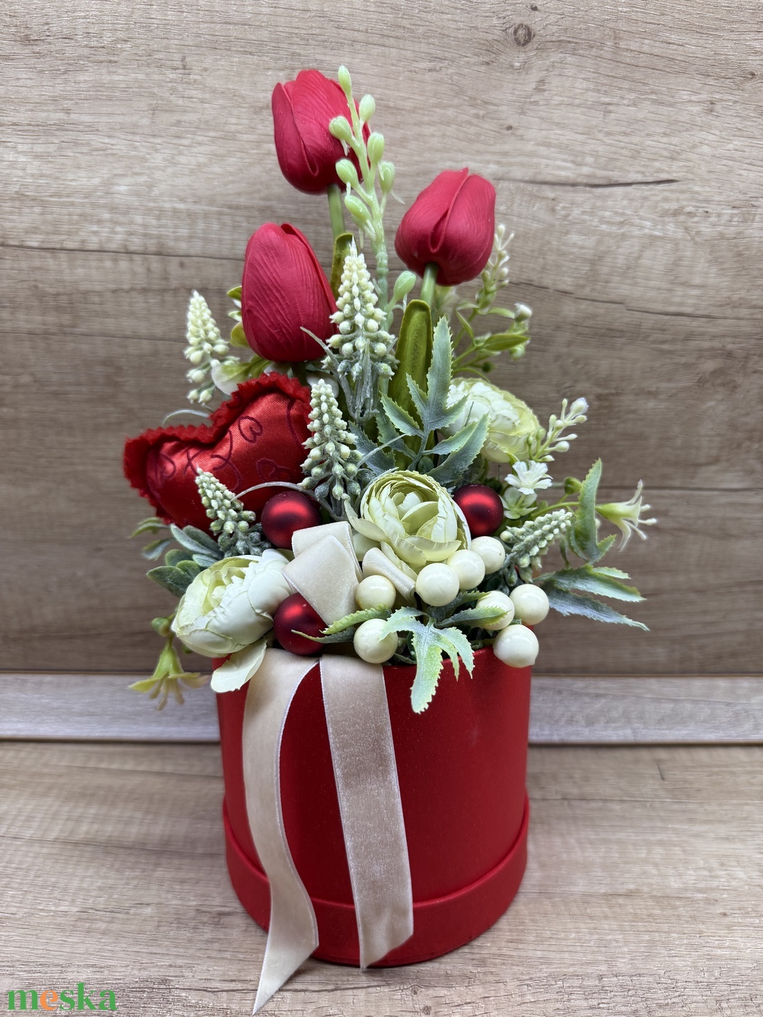 Piros tulipános virágbox - otthon & életmód - dekoráció - asztal és polc dekoráció - díszdoboz - Meska.hu