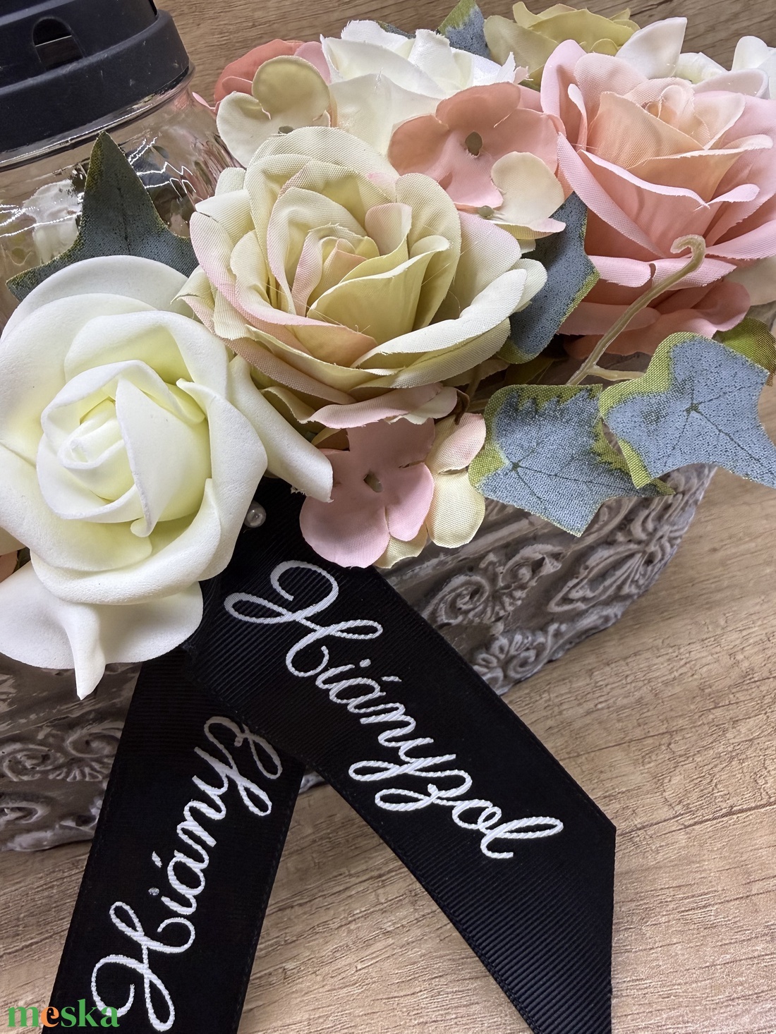 Rózsaszín rózsás sírdísz  - otthon & életmód - vallás - temetkezési tárgy - sírdísz, kegyeleti dísz - Meska.hu